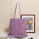 Load image into Gallery viewer, Ruffle Hem Openwork Straw Shoulder Bag with Zipper N6E055