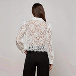 Load image into Gallery viewer, White Lace Collar Fringe Sleeve Sheer Shirt Women N5A935