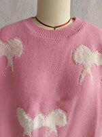 Load image into Gallery viewer, Bow Color Block Sweater Women Sweet Knit Round Neck N5A862