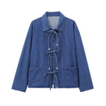 Load image into Gallery viewer, Utility Washed Denim Shirt Detachable Bow N5Z326