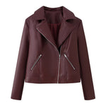 Load image into Gallery viewer, Burgundy Faux Leather Biker Jacket Women N5A716
