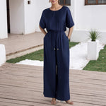 Load image into Gallery viewer, Navy Casual Two Piece Set Short Sleeve N5A893