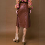 Load image into Gallery viewer, Faux Leather Ruffle Slit Skirt Women Brown N5A436