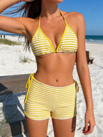 Load image into Gallery viewer, Striped Three Piece Brief Bikini Yellow Women N5A991