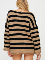 Load image into Gallery viewer, Off Shoulder Stripe Knit Sweater Women Loose Fit N5A845