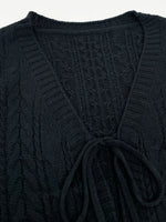 Load image into Gallery viewer, Cropped Ribbed Cardigan Bow Tie Lantern Sleeve Women N6B029