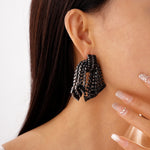 Load image into Gallery viewer, Bow Fringe Earrings Copper Prong-Set Crystals S5P150