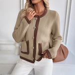 Load image into Gallery viewer, Khaki Color Block Cardigan Retro Knit Open Front N5A803