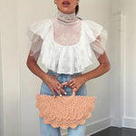 Load image into Gallery viewer, High Neck Lace Mesh Crop Top Women Sheer Layering N5A763