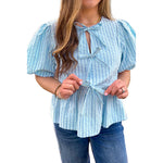 Load image into Gallery viewer, V Neck Puff Sleeve Bow Tie Chiffon Top Women N6B073