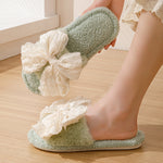 Load image into Gallery viewer, Bow Open Toe Slippers Women Plush House Shoes M5A288