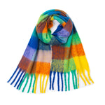 Load image into Gallery viewer, Rainbow Plaid Mohair Feel Chunky Fringe Scarf N6K247