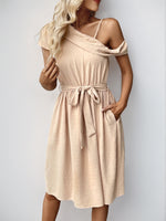 Load image into Gallery viewer, Asymmetric Off-Shoulder Jacquard Midi Dress Women N6B053