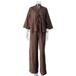 Load image into Gallery viewer, Casual Cotton Tie Up Top Wide-Leg Pants Set N6A130
