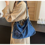 Load image into Gallery viewer, Women's Washed Denim Chain Strap Tote Bag N6J200