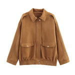 Load image into Gallery viewer, Brown Suede like Aviator Jacket Women Loose Fit Notch N5A745