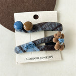 Load image into Gallery viewer, Bear Ball Tartan Hair Clip Women Blue Plaid Side S5P761