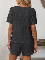Load image into Gallery viewer, Solid Color Ribbed Pajamas Short Sleeve Homewear Set N6A199