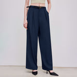 Load image into Gallery viewer, Navy Wide Leg Trousers Low Rise Straight Office Pants N5A817