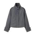 Load image into Gallery viewer, Grey Stand Collar Wool-like Jacket Women N5A782