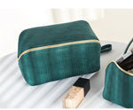 Load image into Gallery viewer, Green Corduroy Makeup Bag Travel Organizer S5P842