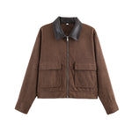 Load image into Gallery viewer, Corduroy Blend Leather Collar Jacket Women N6C138