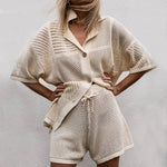 Load image into Gallery viewer, Casual V-Neck Hollow Out Shirt Shorts Set N6A090