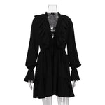 Load image into Gallery viewer, V-neck Ruffle Sleeve Flared Hem Dress Women N6C191