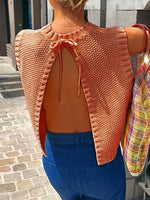 Load image into Gallery viewer, Lace Up Back Knit Tank Top Women N6B037