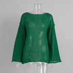 Load image into Gallery viewer, Sheer Round Neck Flare Sleeve Hollow Knit Top N6A098