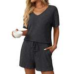 Load image into Gallery viewer, Solid Color Ribbed Pajamas Short Sleeve Homewear Set N6A199
