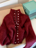 Load image into Gallery viewer, High Neck Zip Front Faux Button Knit Cardigan Women N6H270