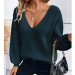 Load image into Gallery viewer, V Neck Bow Sweater Solid Color Casual Loose Knit N5A882