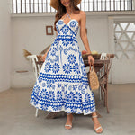 Load image into Gallery viewer, Ethnic Print Off-Shoulder Cross Beach Dress Women N6C255