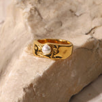 Load image into Gallery viewer, 18K Gold Plated Lava Pearl Ring Women Titanium Steel N6H166