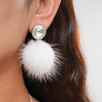 Load image into Gallery viewer, Womens Rhinestone Plush Pom Pom Earrings N6K162