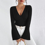 Load image into Gallery viewer, V Neck Bell Sleeve Fitted Top Women N6B062