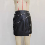 Load image into Gallery viewer, Black PU Leather Studded Skirt High Waist A Line N5A707