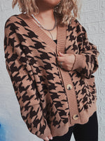 Load image into Gallery viewer, V Neck Houndstooth Cardigan Women Color Block N5A875