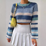 Load image into Gallery viewer, Color Block Striped Knit Crop Sweater Women N6B025