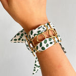 Load image into Gallery viewer, Titanium Steel Scarf Bangle Green Polka Dot Designer N6F277