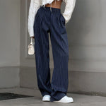 Load image into Gallery viewer, Blue Stripe Wide Leg Pants Women Office Straight N5A821