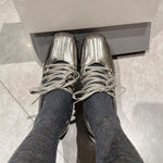 Load image into Gallery viewer, Silver Square Toe Ballet Mary Jane Flat Shoes Women N6G252