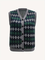 Load image into Gallery viewer, Vintage Jacquard Knit Vest V Neck Button N6A166