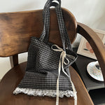Load image into Gallery viewer, Linen Check Lace Square Shoulder Bag M5A334