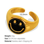 Load image into Gallery viewer, Smiley Face Ring Titanium Steel 18K Gold Drip Enamel S5P019
