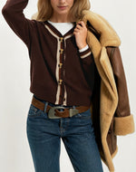 Load image into Gallery viewer, Color-Block V-Neck Long Sleeve Cardigan Women N6H289