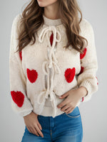 Load image into Gallery viewer, Heart Embroidery Tie Front Cardigan Women N5A847