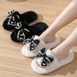 Load image into Gallery viewer, Heart Bow Open-Toe Slippers Women Plush House Shoes M5A287