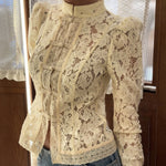 Load image into Gallery viewer, Lace Trim Stand Collar Blouse Women Office Elegant N5A798